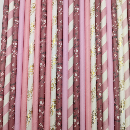 Pop of Colour -  Pink Floral Paper Straws
