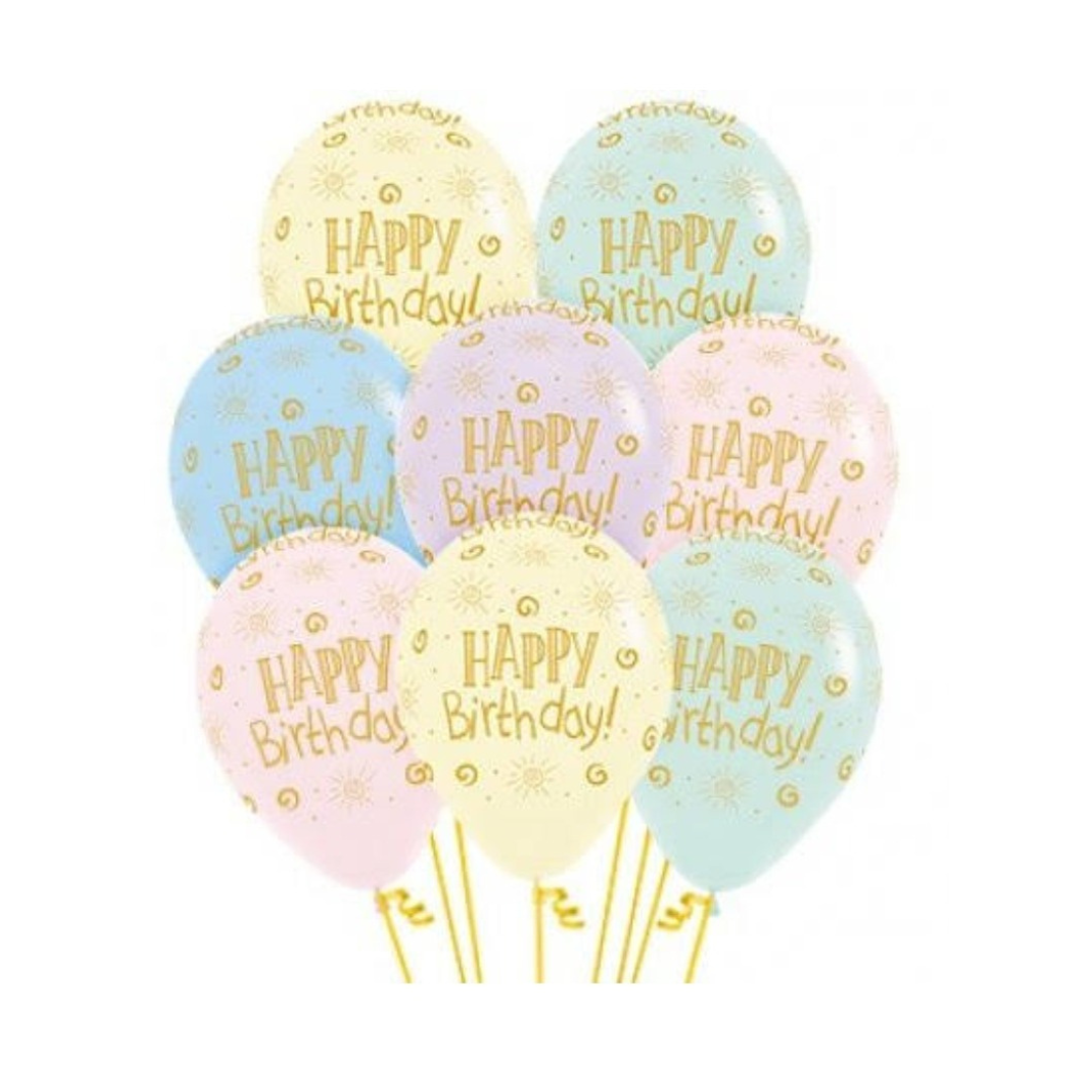 Assorted Matte Pastel Happy Birthday Balloons (5)