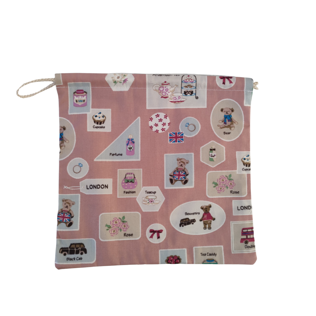 Fabric Drawstring Bag - London Pink