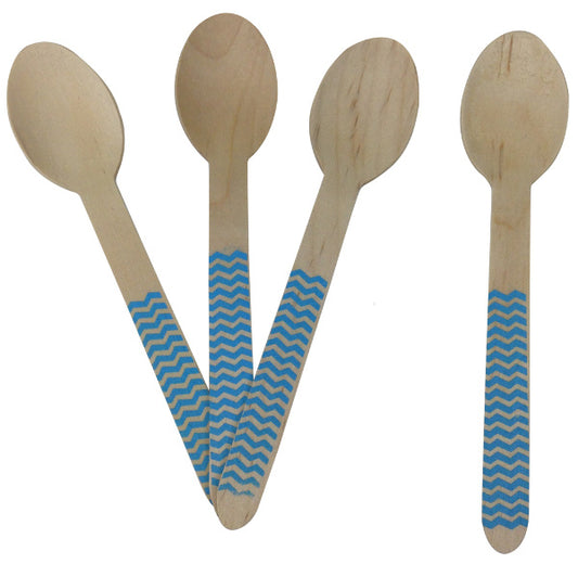 Wooden Cutlery - Blue Chevron Spoons - Must Love Party