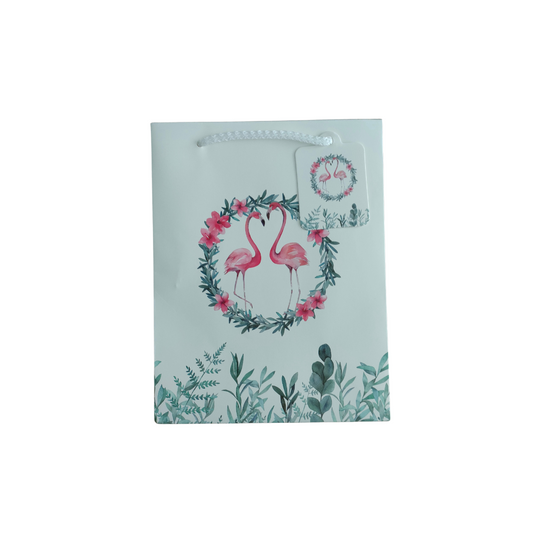 Flamingo Wreath Gift Bag with Gift Tag