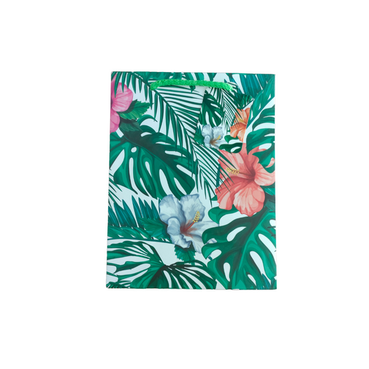 Tropical Leaf  & Hibiscus Gift Bags with Gift Tag
