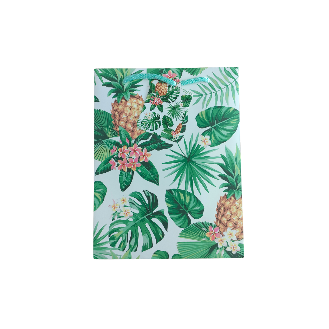 Tropical Leaf & Pineapple Gift Bag with gift tag