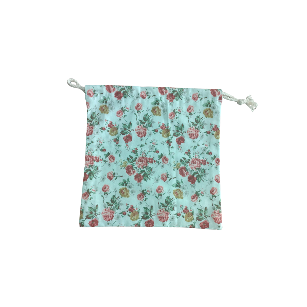 Fabric Drawstring Bag -  Mint Rose