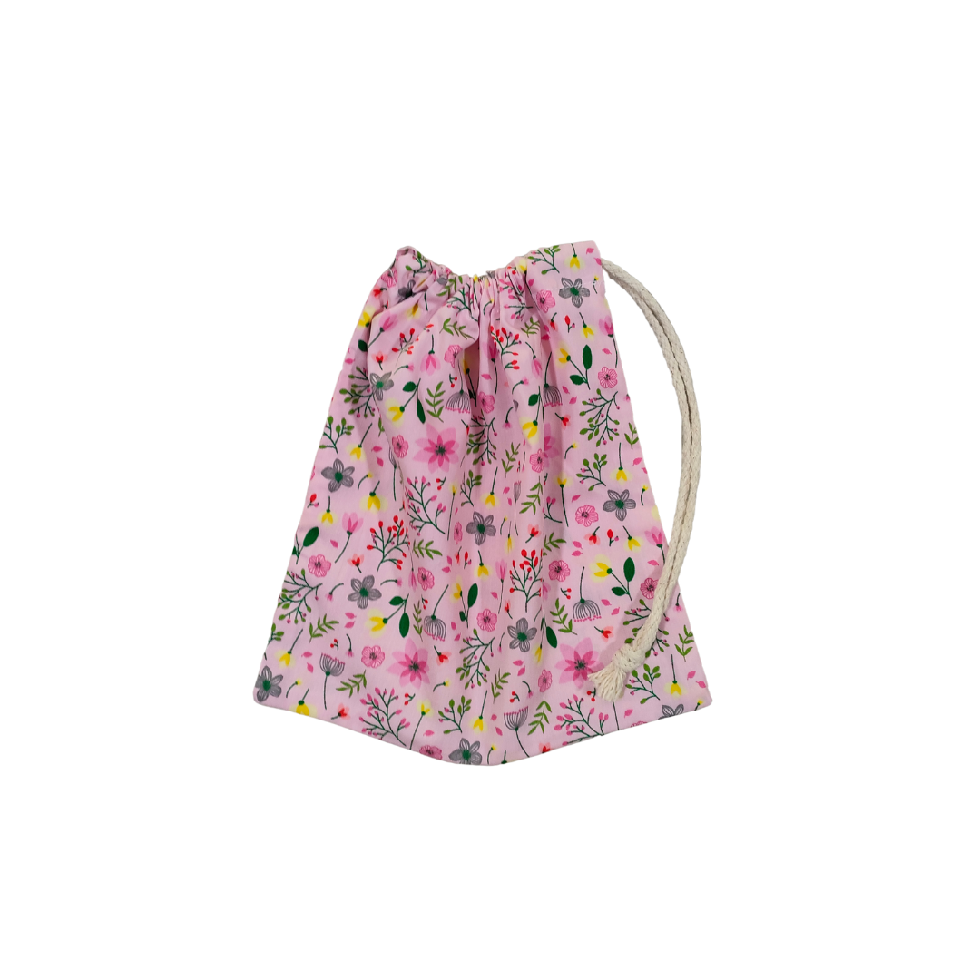 Fabric Drawstring Bag - Pink Wildflower
