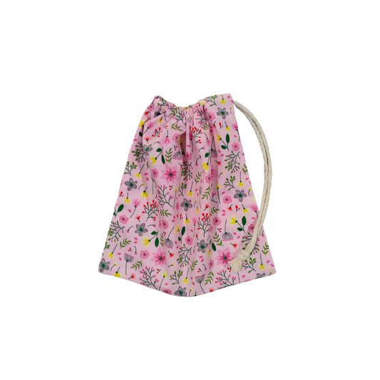 Fabric Drawstring Bag - Pink Wildflower