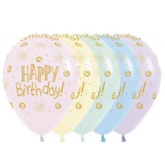 Assorted Matte Pastel Happy Birthday Balloons (5)