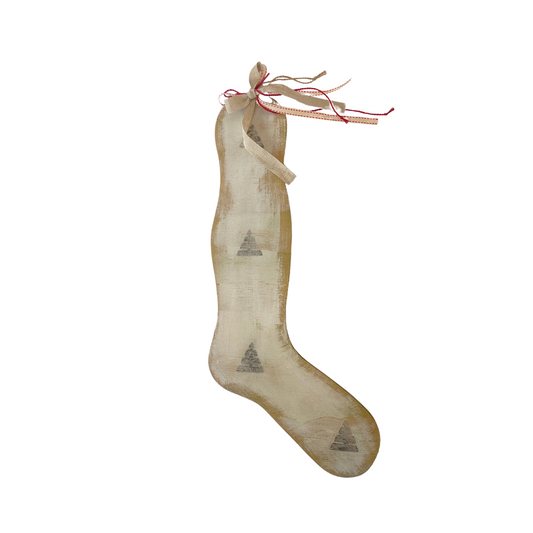 Large Wooden Christmas Stocking - White Washed Tree