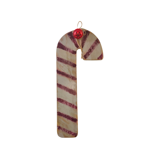 Large Grey & Merlot Wooden Candy Cane Christmas Decoration