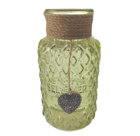 Green Glass Bottle with heart charm