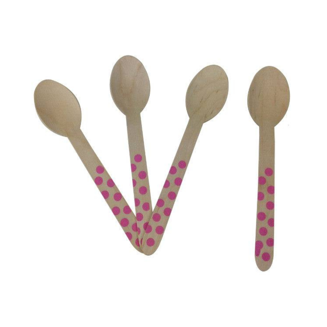 Baby Pink Wooden Spoons - Dotted