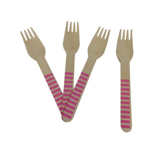 Baby Pink Wooden Forks - Striped