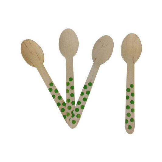 Lime Green Wooden Spoons - Dotted