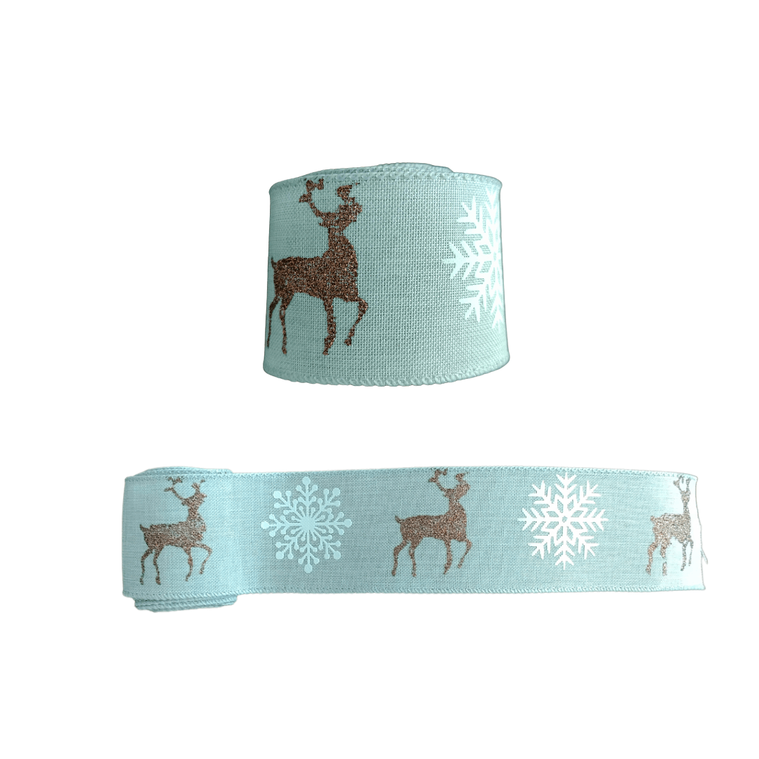 Christmas Glitter Reindeer & Snowflake Grey Ribbon