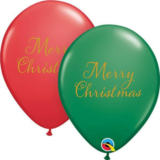 Green & Red Merry Xmas Latex Balloons