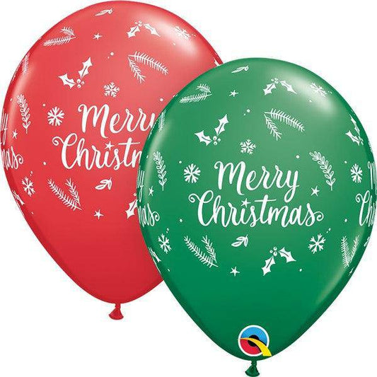 Green & Red Xmas Evergreen Latex Balloons