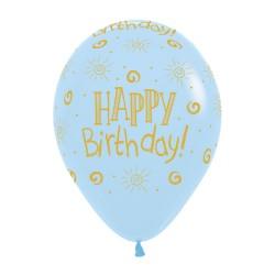 Gold Happy Birthday on Matte Pastel Blue Balloons