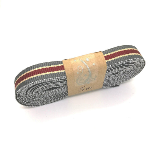 Striped Ribbon - Grey / Cream / Maroon