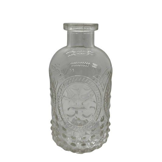 Vintage Embossed Clear Glass Bottle