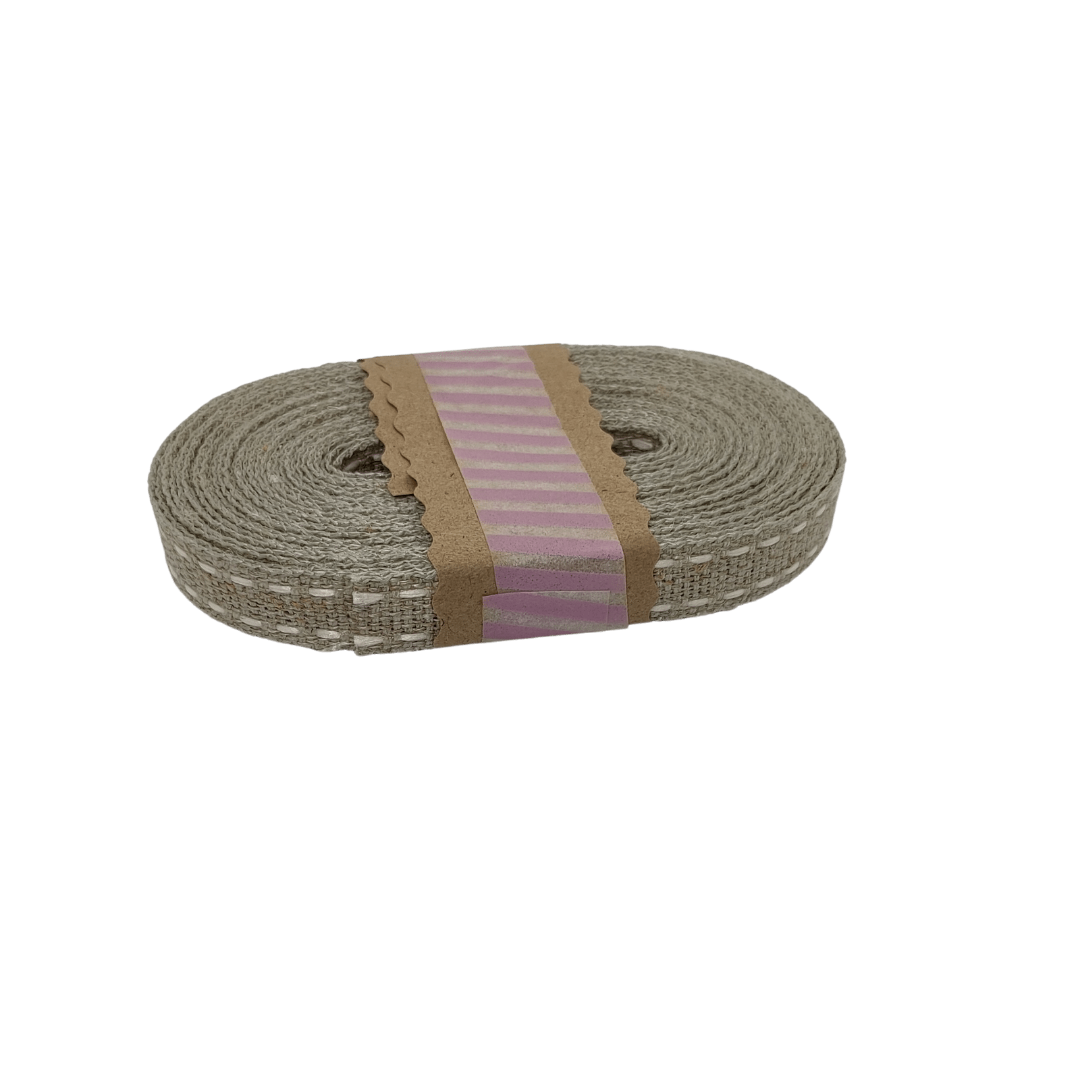 Ribbon - Flax Saddle Stitch - Natural / White