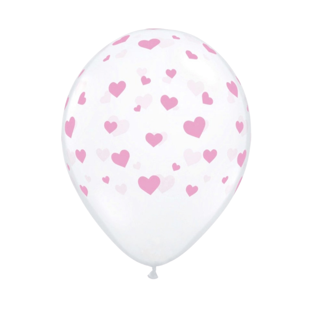 All over Pink hearts on Clear Latex Balloon