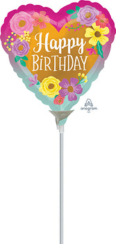 Mini Happy Birthday Painted Flowers Foil Balloon