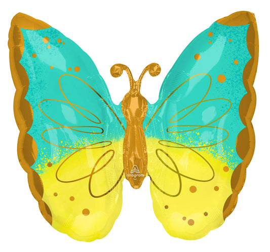 Teal and Yellow Butterfly Foil Balloon