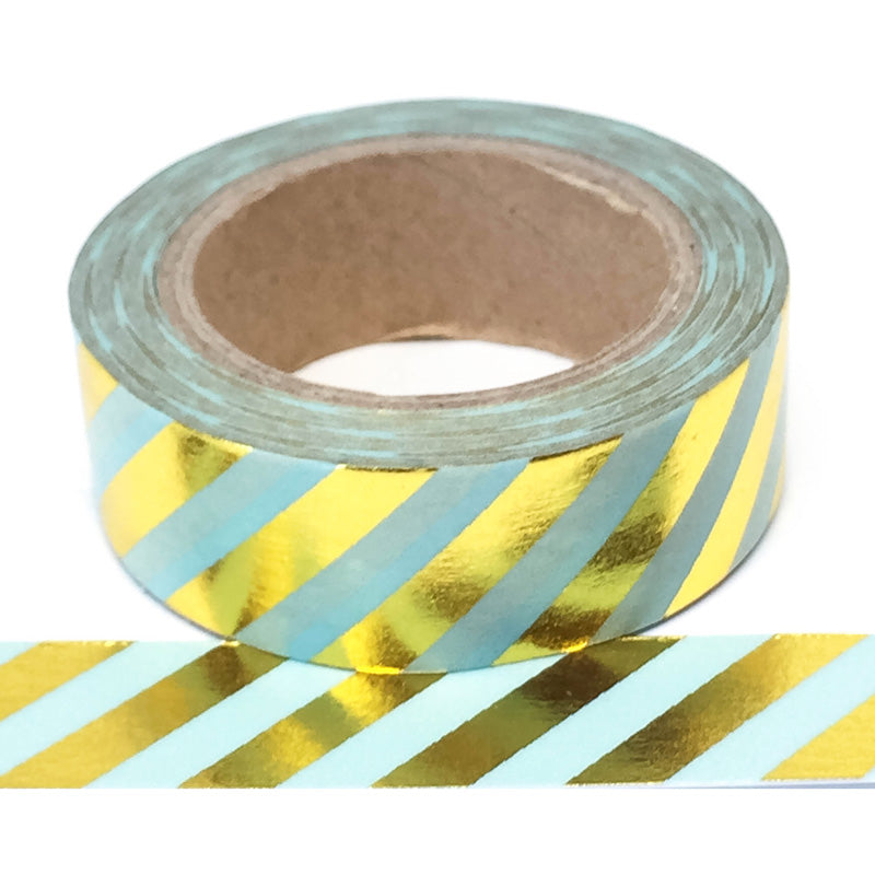 Washi Tape - Foil - Blue with Gold Stripes - Must Love Party