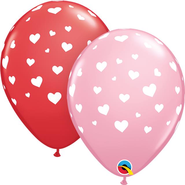 All over hearts on Pink and Red Latex Balloons (2)