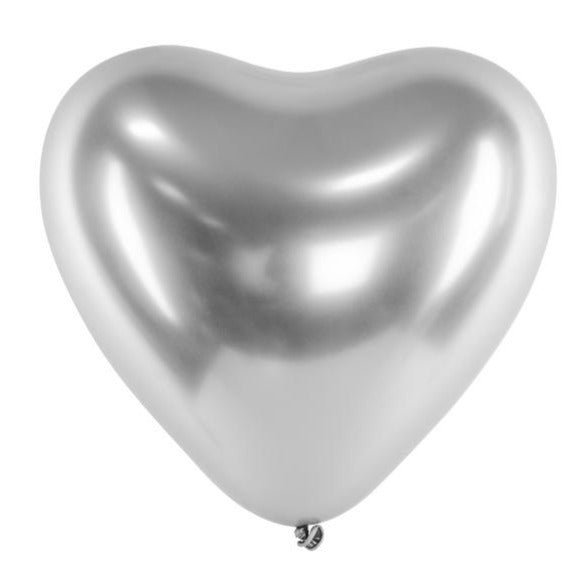Silver Chrome Heart Balloons - Must Love Party