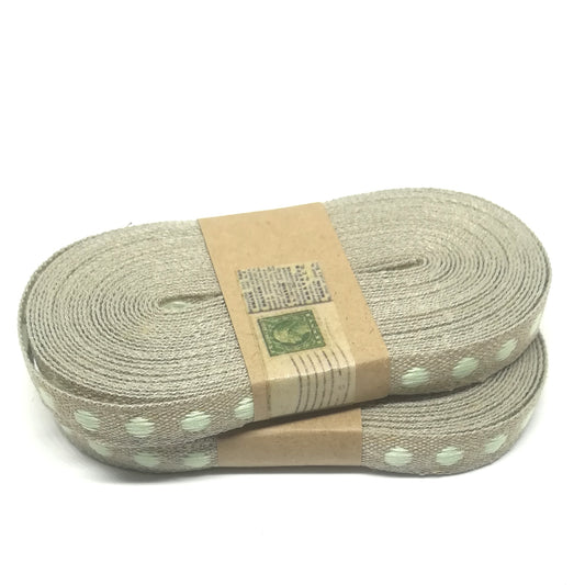 Ribbon - Flax Woven Dot - Natural / Mint - Must Love Party