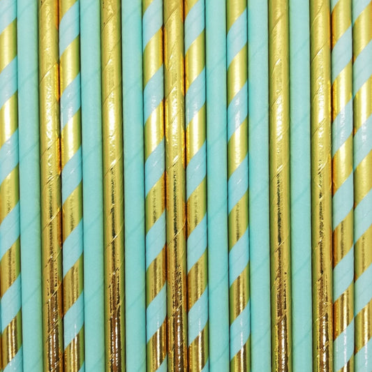 Pop of Colour - Metallic Gold & Blue Paper Straws - Must Love Party