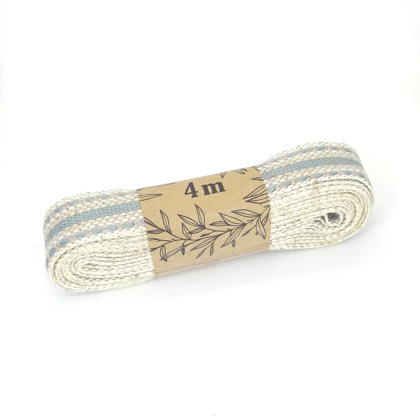 Ribbon - Linen with Duck egg stripes and stitching
