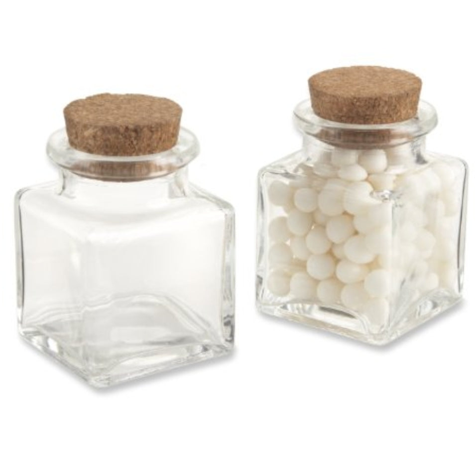Mini Glass Square jar with Cork Lid