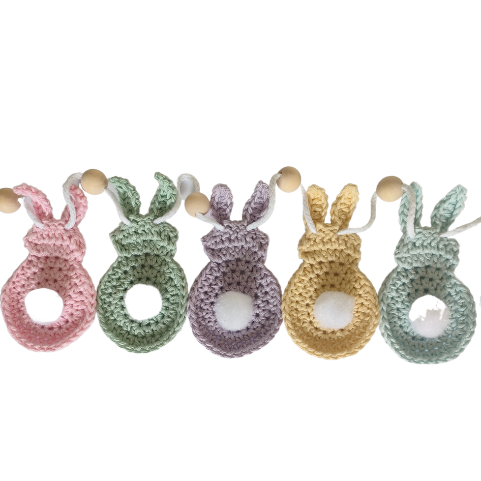 Pastel Crocheted Bunny & Wooden Beads Garland