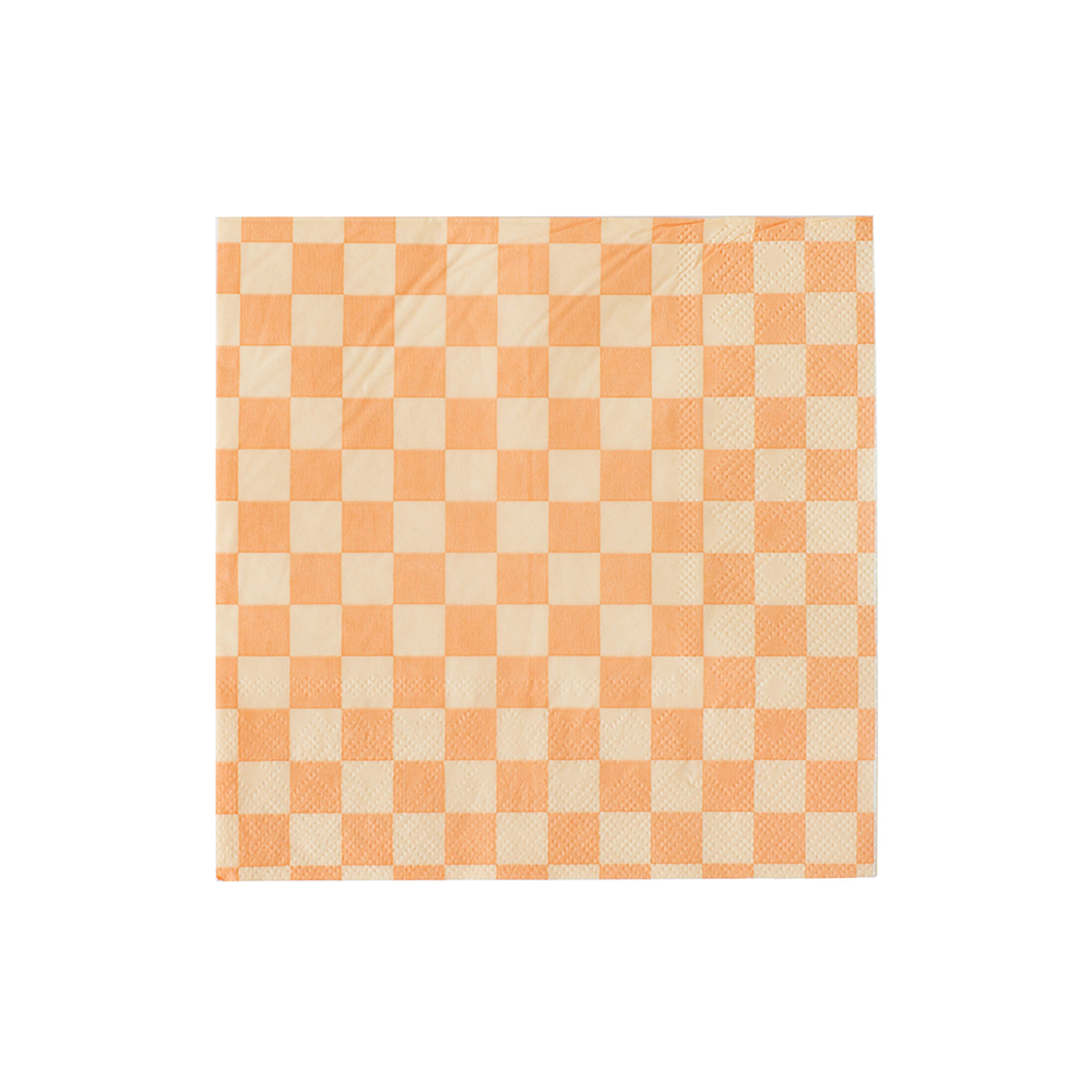 Peaches and Cream Checked Cocktail Napkins