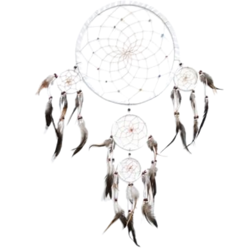 Large Dream Catcher White with Stone Beads and Feathers