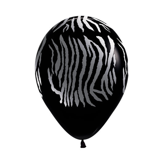 Black and Silver Zebra Print Latex Balloons (5)
