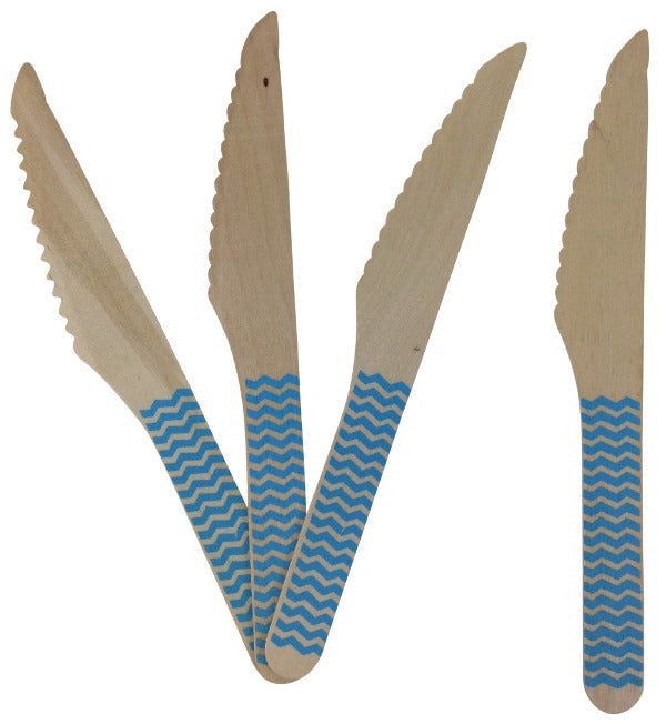 Wooden Cutlery - Blue Chevron Knives - Must Love Party
