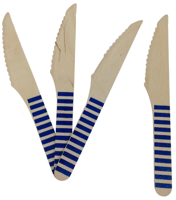 Wooden Cutlery - Blue Striped Knives - Must Love Party