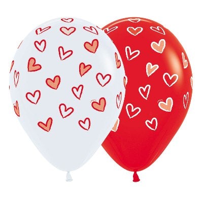 All over hearts on White and Red Latex Balloons (2)