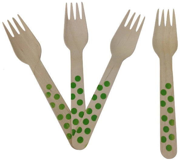 Wooden Cutlery - Lime Green Dotted Forks - Must Love Party