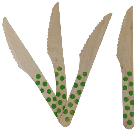 Wooden Cutlery - Lime Green Dotted Knives - Must Love Party