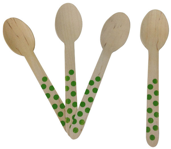 Wooden Cutlery - Lime Green Dotted Spoons - Must Love Party