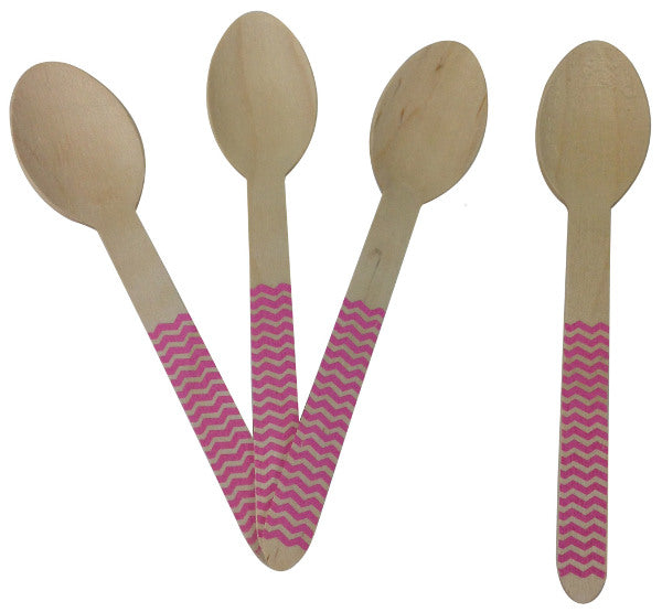 Wooden Cutlery - Baby Pink Chevron Spoons - Must Love Party