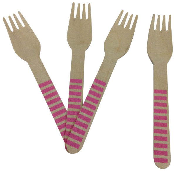 Wooden Cutlery - Baby Pink Striped Forks - Must Love Party