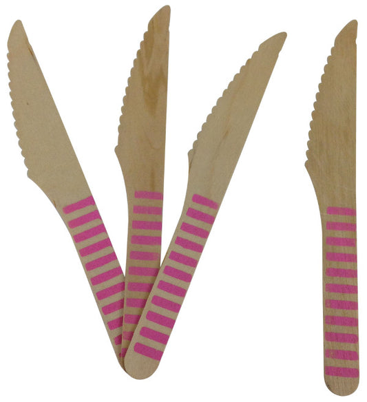 Wooden Cutlery - Baby Pink Striped Knives - Must Love Party
