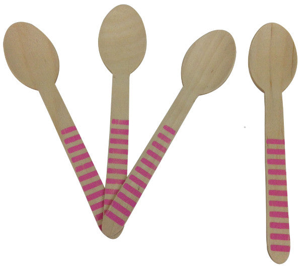 Wooden Cutlery - Baby Pink Striped Spoons - Must Love Party