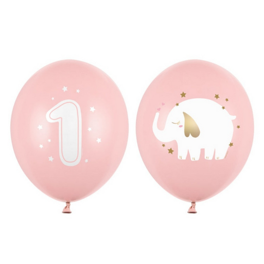 Elephant 1 Year Balloons Pink