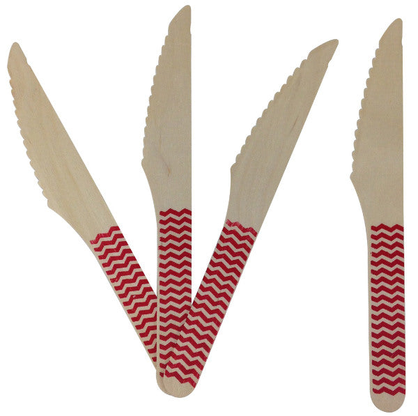 Wooden Cutlery - Red Chevron Knives - Must Love Party
